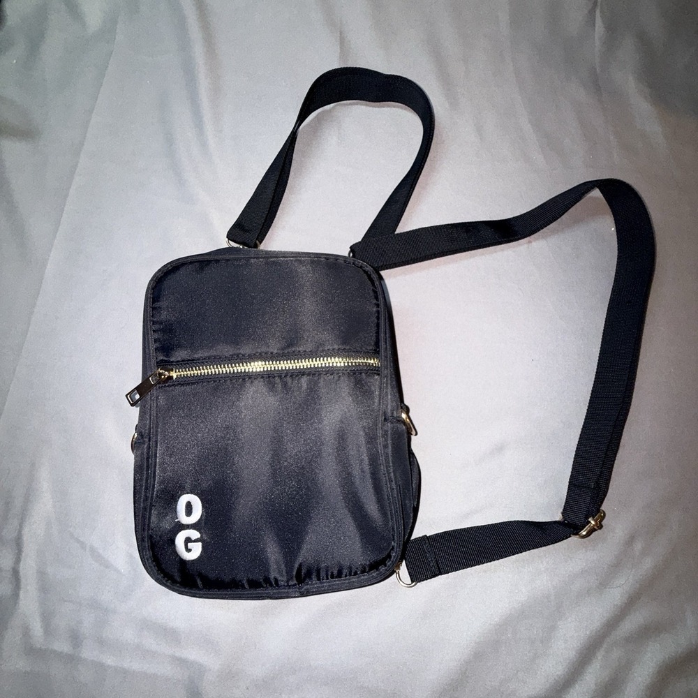 OG Crossbody Bag Unisex Small Black Excellent Nylon Gold Hardware Logo Pocket